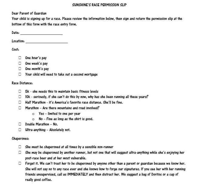 race permission slip